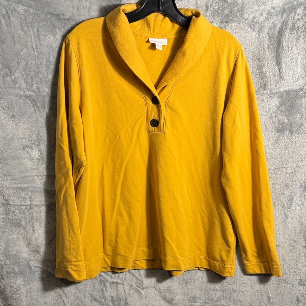 Purejill top Women's large Yellow Button-Up shirt super soft Pima cotton blend‎